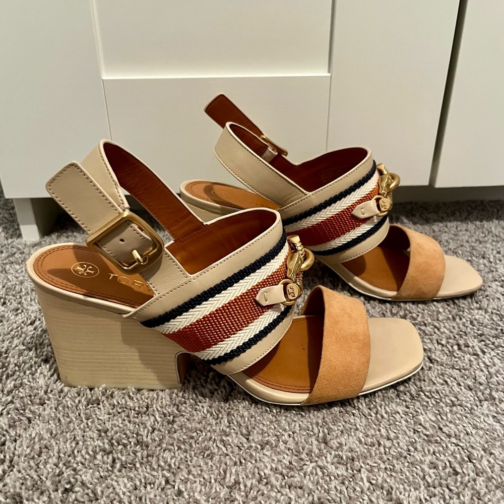 Tory Burch Tan Jessa Block Heel Sandals- size 9